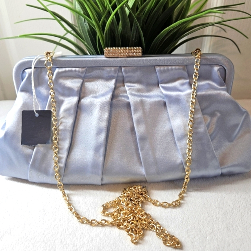 Elegant Blue and Gold Clutch with Pleated Design